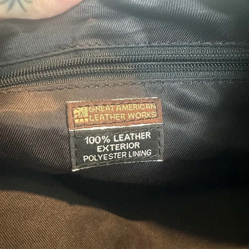 Great American Leather Works Black Leather Crossbody Bag Brass‎ Hardware Woven